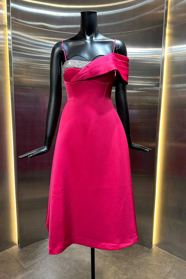 Crystal Embellished Asymmetric Midi - ALBOUSHIYA - district 5 - dubai - riyadh - abaya - dresses - designers - evening wear - luxury - elegance - craftsmanship - gowns - cocktail dresses - collections - georges