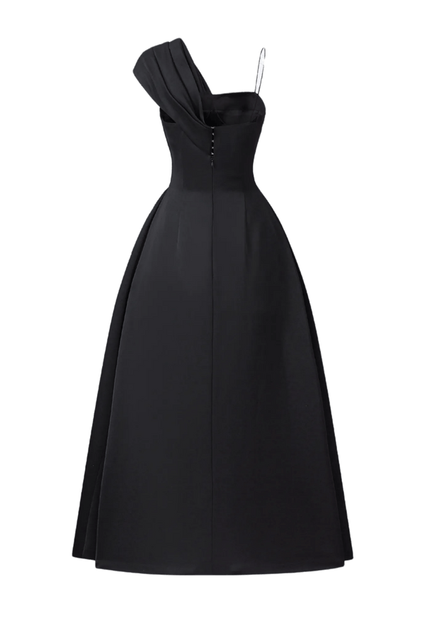 Crystal Embellished Asymmetric Midi - ALBOUSHIYA - district 5 - dubai - riyadh - abaya - dresses - designers - evening wear - luxury - elegance - craftsmanship - gowns - cocktail dresses - collections - georges