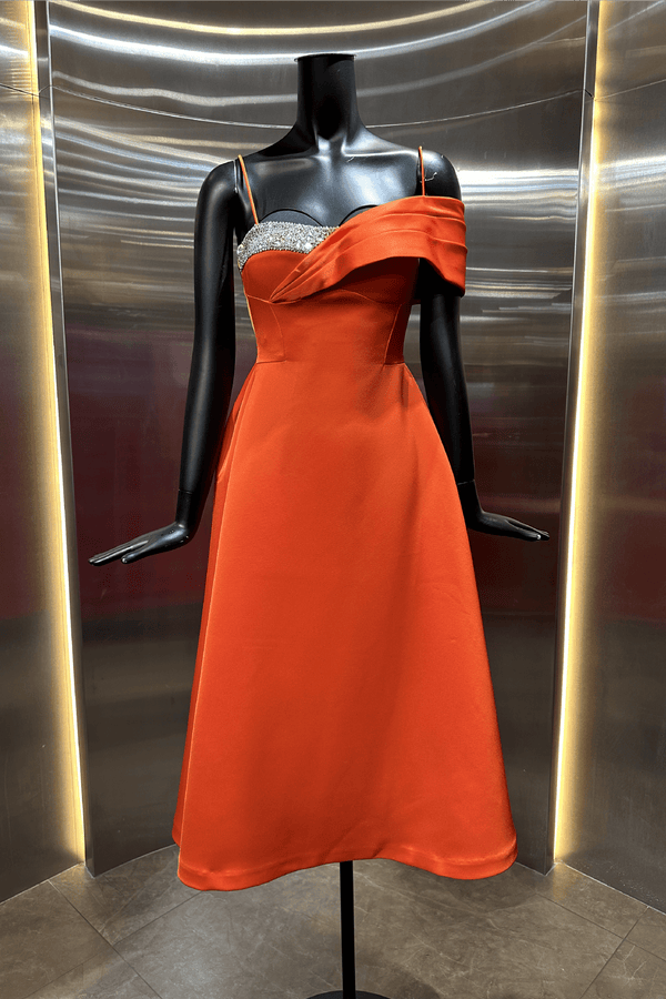 Crystal Embellished Asymmetric Midi - ALBOUSHIYA - district 5 - dubai - riyadh - abaya - dresses - designers - evening wear - luxury - elegance - craftsmanship - gowns - cocktail dresses - collections - georges