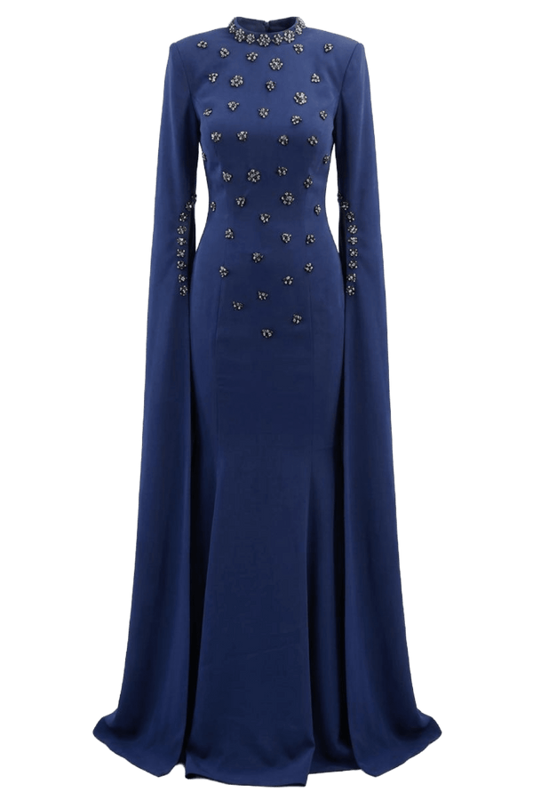 Crystal - Embellished Cape - Sleeve Gown - ALBOUSHIYA - district 5 - dubai - riyadh - abaya - dresses - designers - evening wear - luxury - elegance - craftsmanship - gowns - cocktail dresses - collections - georges