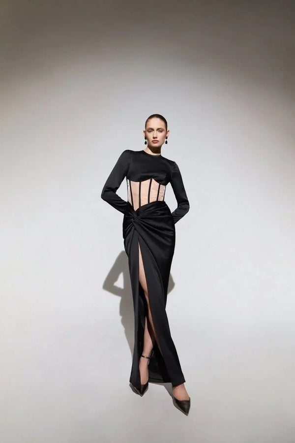 Draped Corset Gown - ALBOUSHIYA - district 5 - dubai - riyadh - abaya - dresses - designers - evening wear - luxury - elegance - craftsmanship - gowns - cocktail dresses - collections - georges
