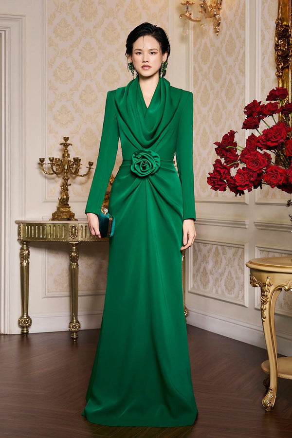 Draped Gown With Hoodie - ALBOUSHIYA - district 5 - dubai - riyadh - abaya - dresses - designers - evening wear - luxury - elegance - craftsmanship - gowns - cocktail dresses - collections - georges