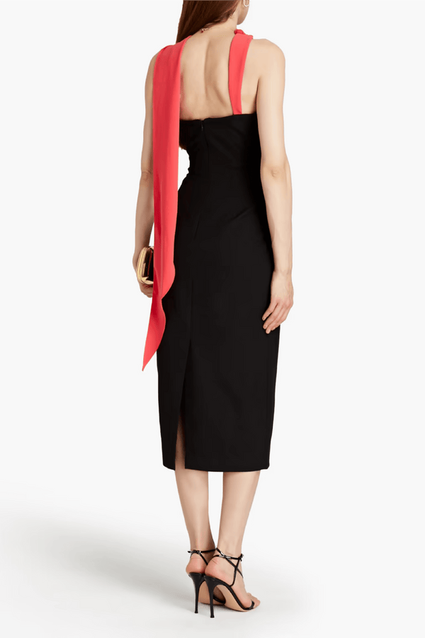 Draped Pleated - Paneled Crepe Midi Dress - ALBOUSHIYA - district 5 - dubai - riyadh - abaya - dresses - designers - evening wear - luxury - elegance - craftsmanship - gowns - cocktail dresses - collections - georges