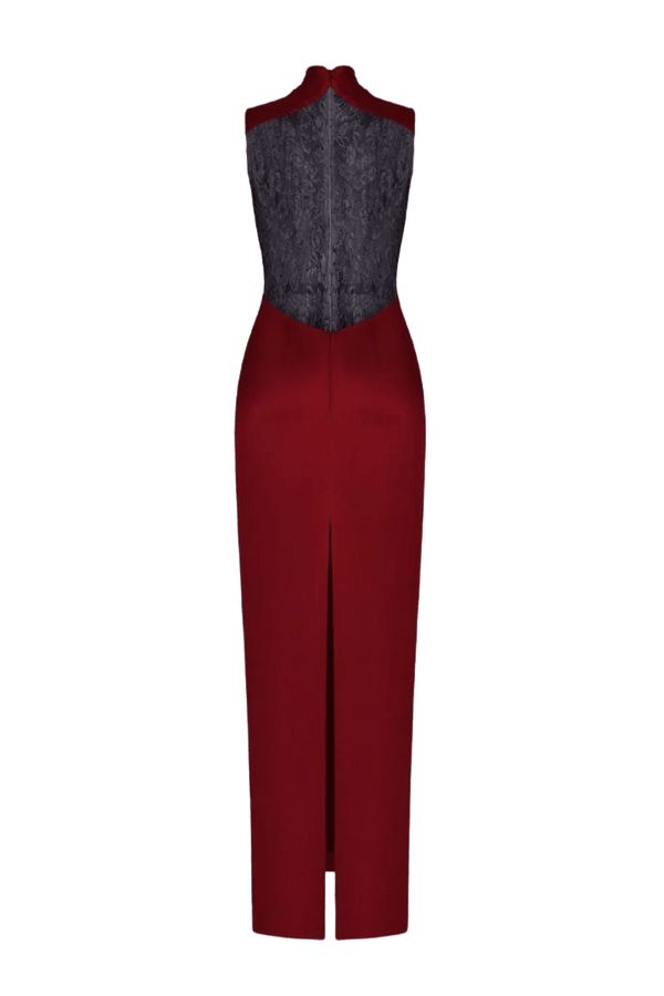 Draped Satin Gown with Lace Back Panel - ALBOUSHIYA - district 5 - dubai - riyadh - abaya - dresses - designers - evening wear - luxury - elegance - craftsmanship - gowns - cocktail dresses - collections - georges