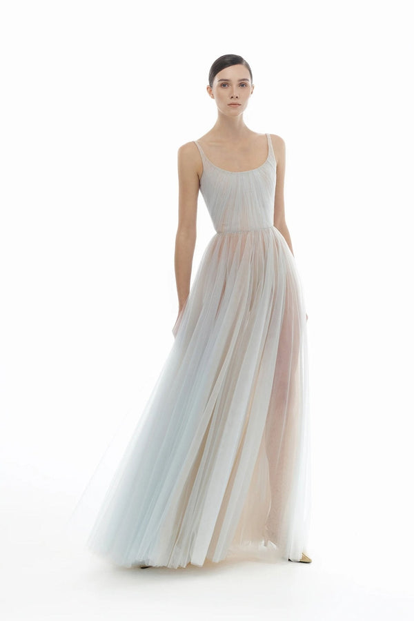 Draped Tulle Maxi Dress - ALBOUSHIYA - district 5 - dubai - riyadh - abaya - dresses - designers - evening wear - luxury - elegance - craftsmanship - gowns - cocktail dresses - collections - georges