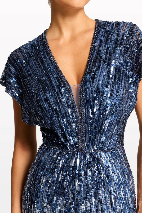 Dusk Dress in Denim - ALBOUSHIYA - district 5 - dubai - riyadh - abaya - dresses - designers - evening wear - luxury - elegance - craftsmanship - gowns - cocktail dresses - collections - georges