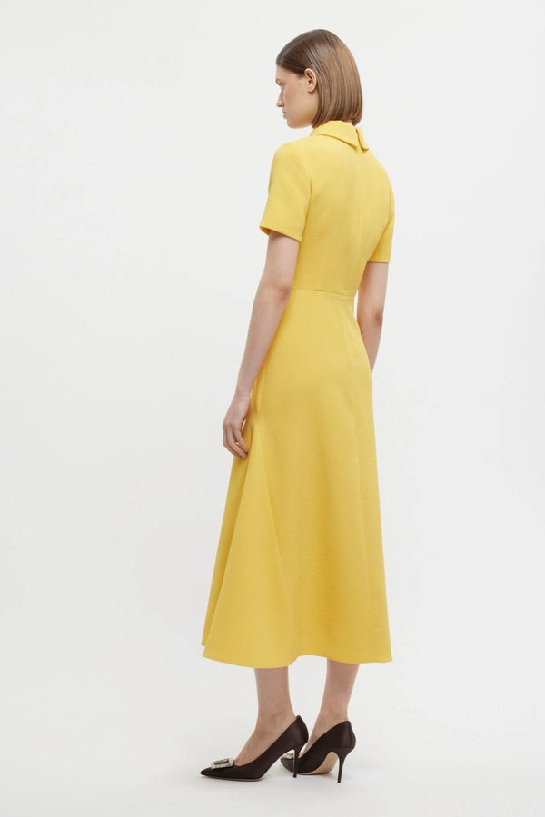 Eman Dress In Custard Yellow Double Crepe - ALBOUSHIYA - district 5 - dubai - riyadh - abaya - dresses - designers - evening wear - luxury - elegance - craftsmanship - gowns - cocktail dresses - collections - georges