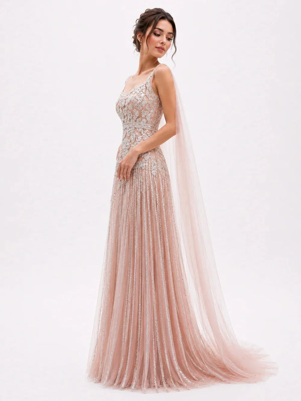 Embellished Cape Gown - ALBOUSHIYA - district 5 - dubai - riyadh - abaya - dresses - designers - evening wear - luxury - elegance - craftsmanship - gowns - cocktail dresses - collections - georges