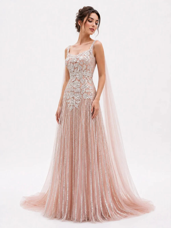 Embellished Cape Gown - ALBOUSHIYA - district 5 - dubai - riyadh - abaya - dresses - designers - evening wear - luxury - elegance - craftsmanship - gowns - cocktail dresses - collections - georges