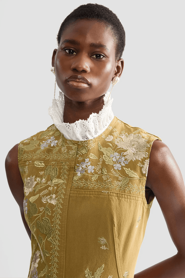 Embroidered Denim Midi Hourglass Dress - ALBOUSHIYA - district 5 - dubai - riyadh - abaya - dresses - designers - evening wear - luxury - elegance - craftsmanship - gowns - cocktail dresses - collections - georges