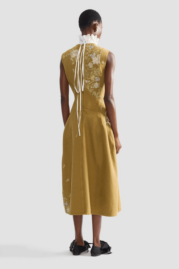 Embroidered Denim Midi Hourglass Dress - ALBOUSHIYA - district 5 - dubai - riyadh - abaya - dresses - designers - evening wear - luxury - elegance - craftsmanship - gowns - cocktail dresses - collections - georges