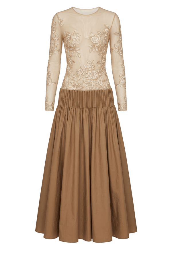 Embroidered Illusion Bodice Gown - ALBOUSHIYA - district 5 - dubai - riyadh - abaya - dresses - designers - evening wear - luxury - elegance - craftsmanship - gowns - cocktail dresses - collections - georges