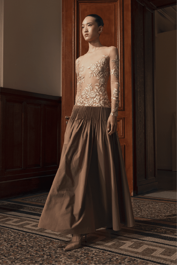 Embroidered Illusion Bodice Gown - ALBOUSHIYA - district 5 - dubai - riyadh - abaya - dresses - designers - evening wear - luxury - elegance - craftsmanship - gowns - cocktail dresses - collections - georges