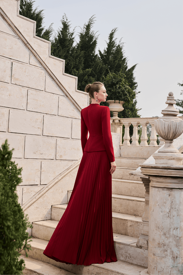Embroidered Jacket - Bodice Pleated Gown - ALBOUSHIYA - district 5 - dubai - riyadh - abaya - dresses - designers - evening wear - luxury - elegance - craftsmanship - gowns - cocktail dresses - collections - georges
