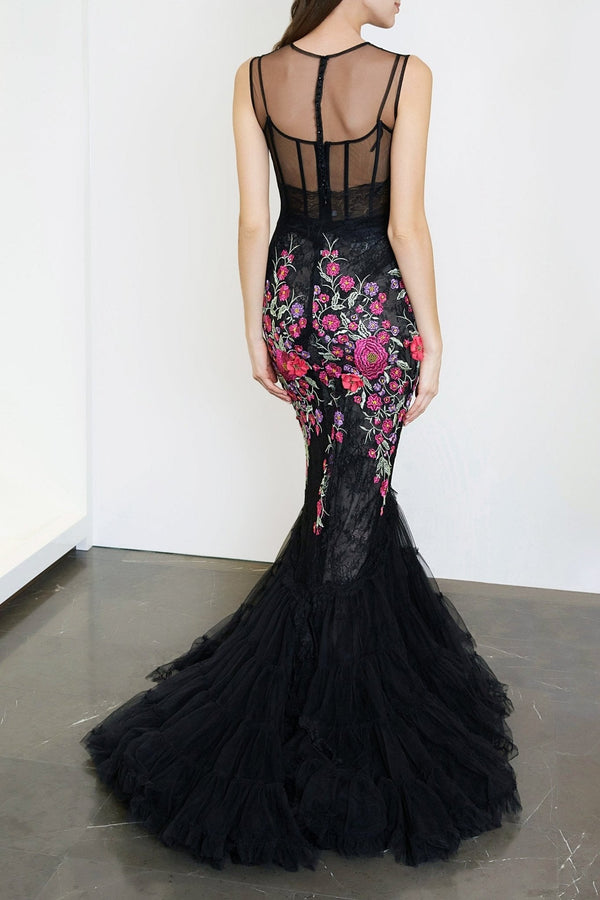 Embroidered Lace and Tulle Gown - ALBOUSHIYA - district 5 - dubai - riyadh - abaya - dresses - designers - evening wear - luxury - elegance - craftsmanship - gowns - cocktail dresses - collections - georges