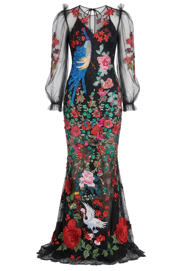 Embroidered Tulle Gown - ALBOUSHIYA - district 5 - dubai - riyadh - abaya - dresses - designers - evening wear - luxury - elegance - craftsmanship - gowns - cocktail dresses - collections - georges