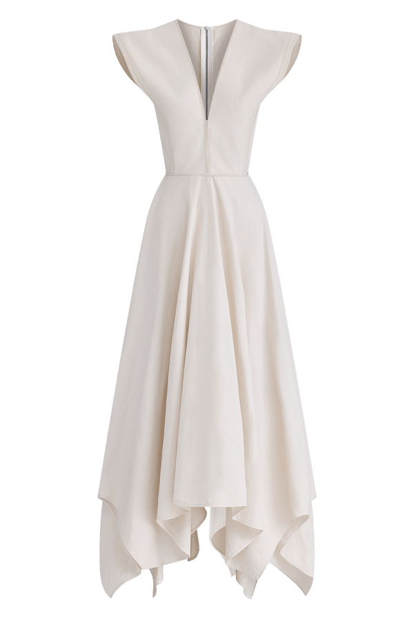 Empath Dress in Almond Paper - ALBOUSHIYA - district 5 - dubai - riyadh - abaya - dresses - designers - evening wear - luxury - elegance - craftsmanship - gowns - cocktail dresses - collections - georges