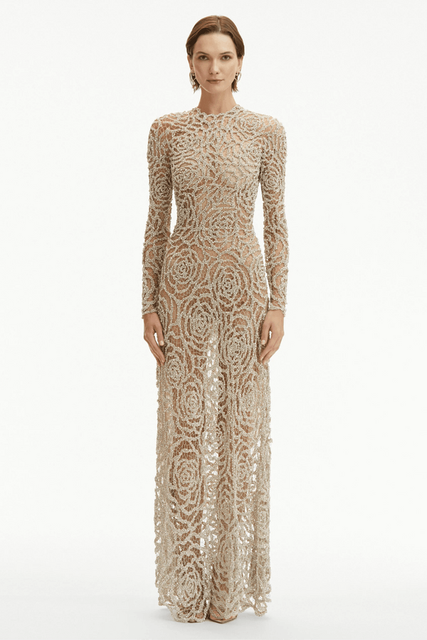 English Rose Crystal Embroidered Gown - ALBOUSHIYA - district 5 - dubai - riyadh - abaya - dresses - designers - evening wear - luxury - elegance - craftsmanship - gowns - cocktail dresses - collections - georges