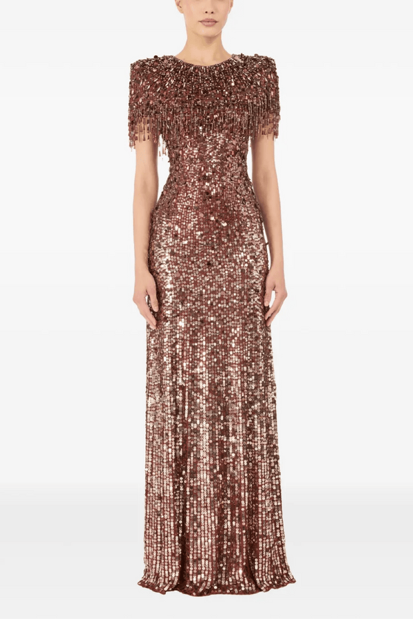 Eugenie Sequin Fringe Gown - ALBOUSHIYA - district 5 - dubai - riyadh - abaya - dresses - designers - evening wear - luxury - elegance - craftsmanship - gowns - cocktail dresses - collections - georges