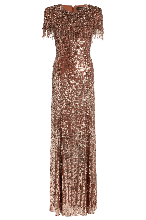 Eugenie Sequin Fringe Gown - ALBOUSHIYA - district 5 - dubai - riyadh - abaya - dresses - designers - evening wear - luxury - elegance - craftsmanship - gowns - cocktail dresses - collections - georges