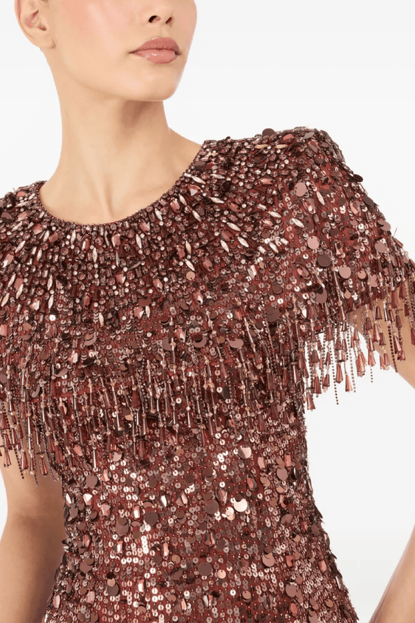Eugenie Sequin Fringe Gown - ALBOUSHIYA - district 5 - dubai - riyadh - abaya - dresses - designers - evening wear - luxury - elegance - craftsmanship - gowns - cocktail dresses - collections - georges