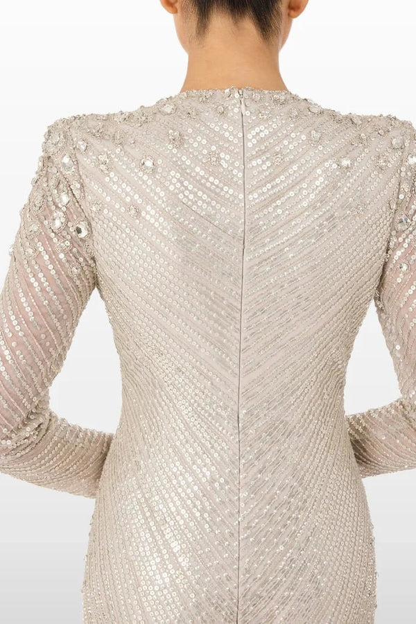 Eve Gown in Platinum - ALBOUSHIYA - district 5 - dubai - riyadh - abaya - dresses - designers - evening wear - luxury - elegance - craftsmanship - gowns - cocktail dresses - collections - georges