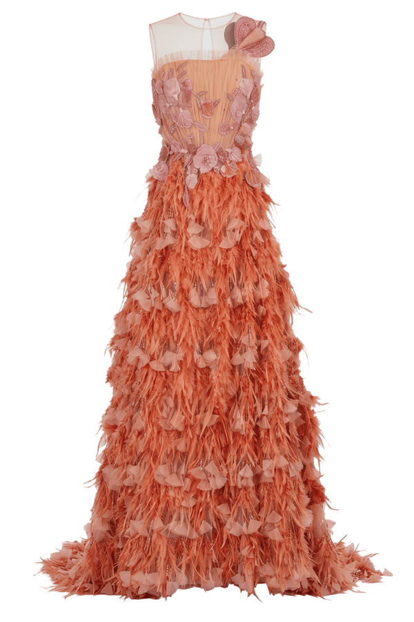 Feather Ball Gown - ALBOUSHIYA - district 5 - dubai - riyadh - abaya - dresses - designers - evening wear - luxury - elegance - craftsmanship - gowns - cocktail dresses - collections - georges