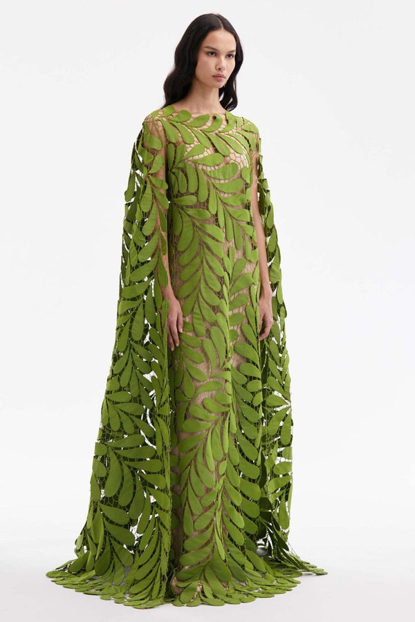 Fern Embroidered Faille Caftan - ALBOUSHIYA - district 5 - dubai - riyadh - abaya - dresses - designers - evening wear - luxury - elegance - craftsmanship - gowns - cocktail dresses - collections - georges