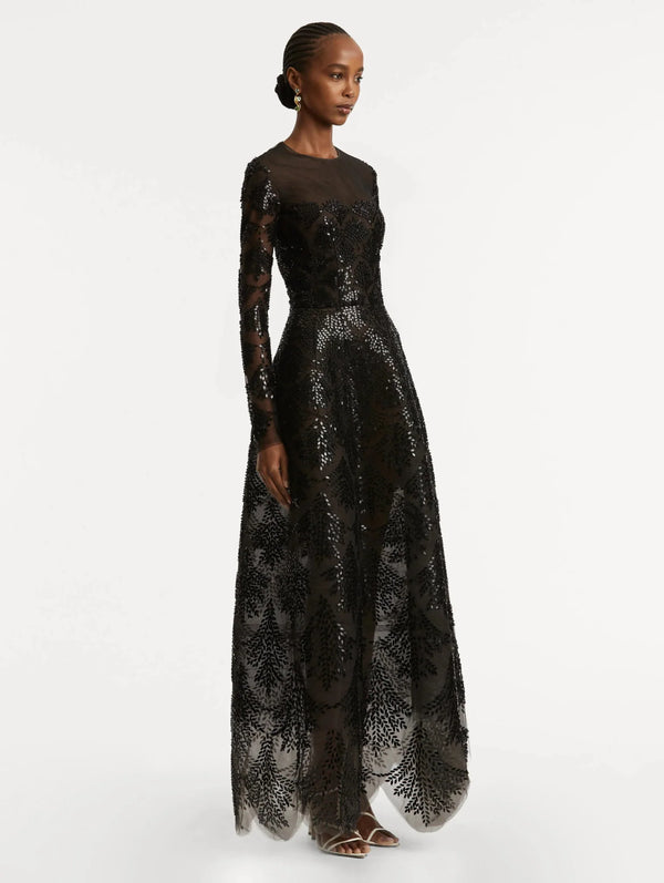 Fern Sequin Embroidered Gown - ALBOUSHIYA - district 5 - dubai - riyadh - abaya - dresses - designers - evening wear - luxury - elegance - craftsmanship - gowns - cocktail dresses - collections - georges