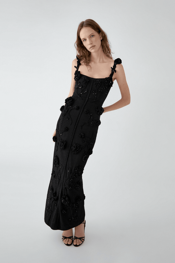 Floral Crochet Dress - ALBOUSHIYA - district 5 - dubai - riyadh - abaya - dresses - designers - evening wear - luxury - elegance - craftsmanship - gowns - cocktail dresses - collections - georges