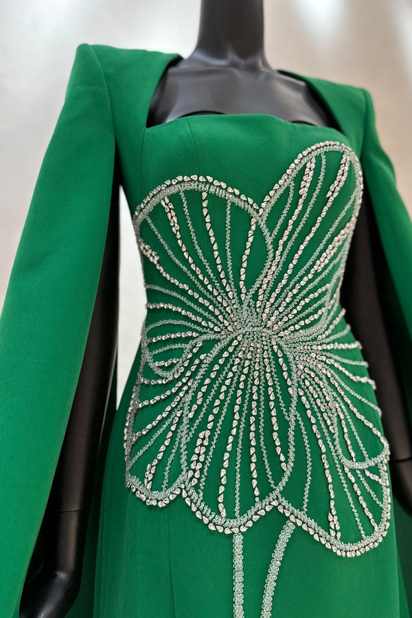 Floral Crystal Patterned Dress - ALBOUSHIYA - district 5 - dubai - riyadh - abaya - dresses - designers - evening wear - luxury - elegance - craftsmanship - gowns - cocktail dresses - collections - georges