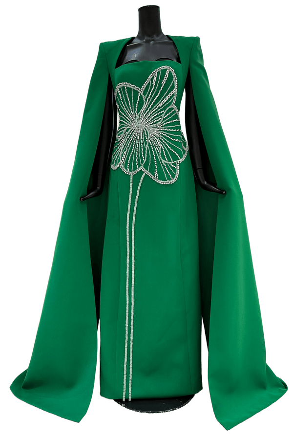 Floral Crystal Patterned Dress - ALBOUSHIYA - district 5 - dubai - riyadh - abaya - dresses - designers - evening wear - luxury - elegance - craftsmanship - gowns - cocktail dresses - collections - georges