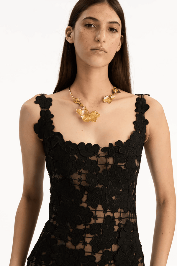 Floral Cutout Threadwork Gown - ALBOUSHIYA - district 5 - dubai - riyadh - abaya - dresses - designers - evening wear - luxury - elegance - craftsmanship - gowns - cocktail dresses - collections - georges