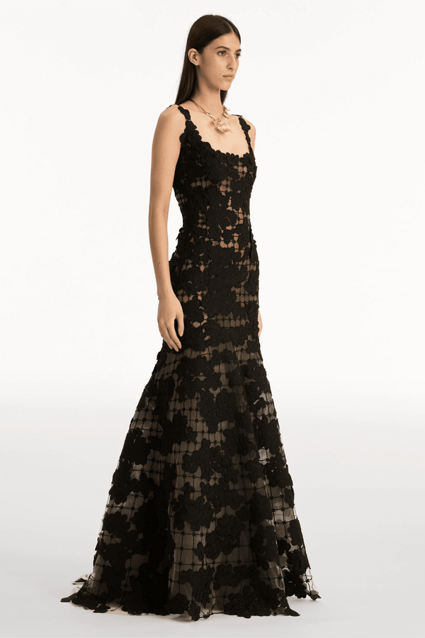 Floral Cutout Threadwork Gown - ALBOUSHIYA - district 5 - dubai - riyadh - abaya - dresses - designers - evening wear - luxury - elegance - craftsmanship - gowns - cocktail dresses - collections - georges