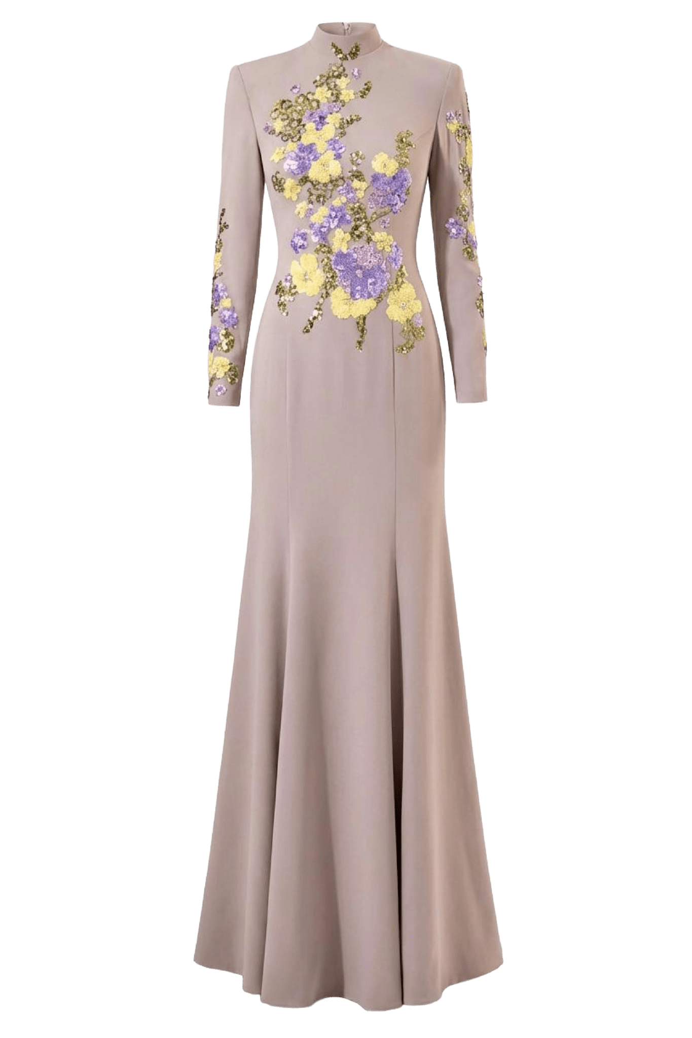 Floral Embellished Crepe Evening Gown - ALBOUSHIYA - district 5 - dubai - riyadh - abaya - dresses - designers - evening wear - luxury - elegance - craftsmanship - gowns - cocktail dresses - collections - georges