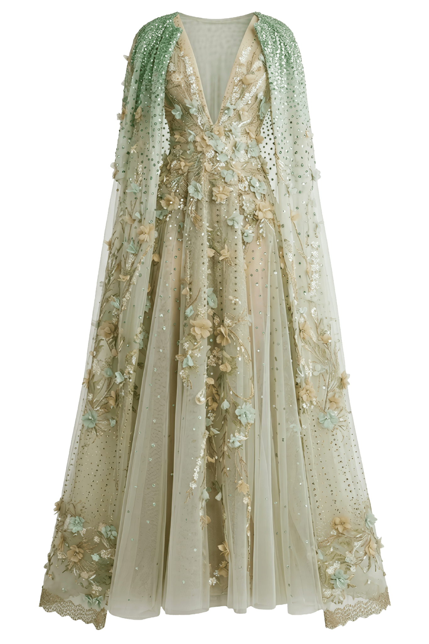 Floral - Embellished Gown with Overcoat - ALBOUSHIYA - district 5 - dubai - riyadh - abaya - dresses - designers - evening wear - luxury - elegance - craftsmanship - gowns - cocktail dresses - collections - georges