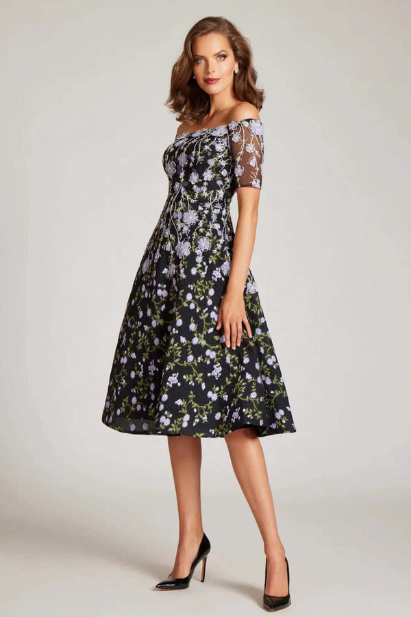 Floral - Embroidered Off - Shoulder Midi Dress - ALBOUSHIYA - district 5 - dubai - riyadh - abaya - dresses - designers - evening wear - luxury - elegance - craftsmanship - gowns - cocktail dresses - collections - georges