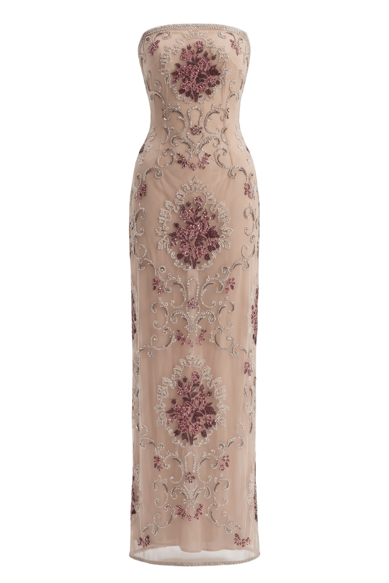 Floral Embroidered Strapless Long Dress - ALBOUSHIYA - district 5 - dubai - riyadh - abaya - dresses - designers - evening wear - luxury - elegance - craftsmanship - gowns - cocktail dresses - collections - georges
