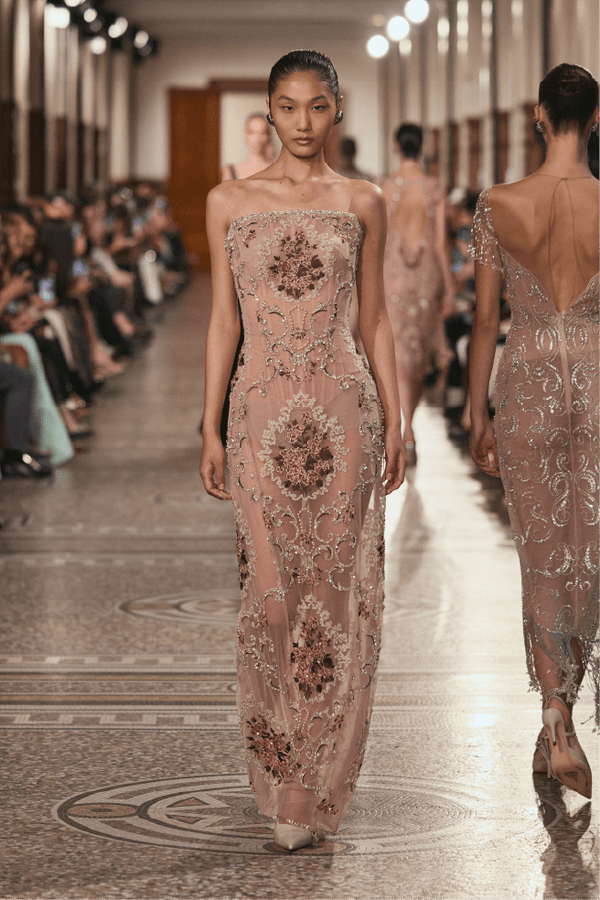 Floral Embroidered Strapless Long Dress - ALBOUSHIYA - district 5 - dubai - riyadh - abaya - dresses - designers - evening wear - luxury - elegance - craftsmanship - gowns - cocktail dresses - collections - georges