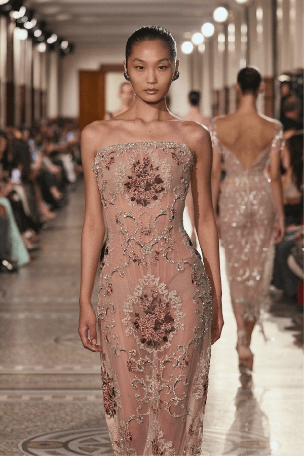 Floral Embroidered Strapless Long Dress - ALBOUSHIYA - district 5 - dubai - riyadh - abaya - dresses - designers - evening wear - luxury - elegance - craftsmanship - gowns - cocktail dresses - collections - georges