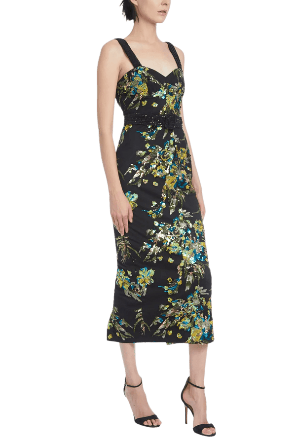 Floral Embroidery Belted Midi - ALBOUSHIYA - district 5 - dubai - riyadh - abaya - dresses - designers - evening wear - luxury - elegance - craftsmanship - gowns - cocktail dresses - collections - georges