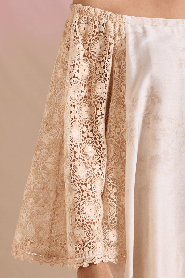 Floral Lace - Sleeve Off - Shoulder Maxi Dress - ALBOUSHIYA - district 5 - dubai - riyadh - abaya - dresses - designers - evening wear - luxury - elegance - craftsmanship - gowns - cocktail dresses - collections - georges