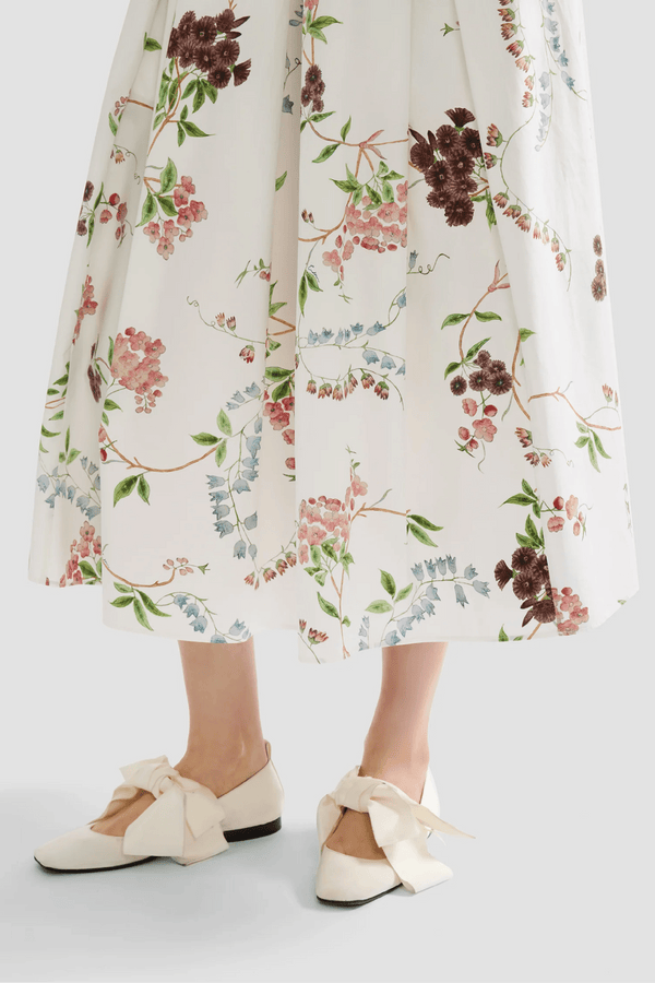 Floral Print Cotton Midi Full Skirt - ALBOUSHIYA - district 5 - dubai - riyadh - abaya - dresses - designers - evening wear - luxury - elegance - craftsmanship - gowns - cocktail dresses - collections - georges