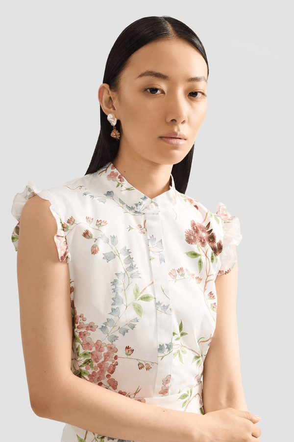 Floral Print Cotton Sleeveless Shirt - ALBOUSHIYA - district 5 - dubai - riyadh - abaya - dresses - designers - evening wear - luxury - elegance - craftsmanship - gowns - cocktail dresses - collections - georges