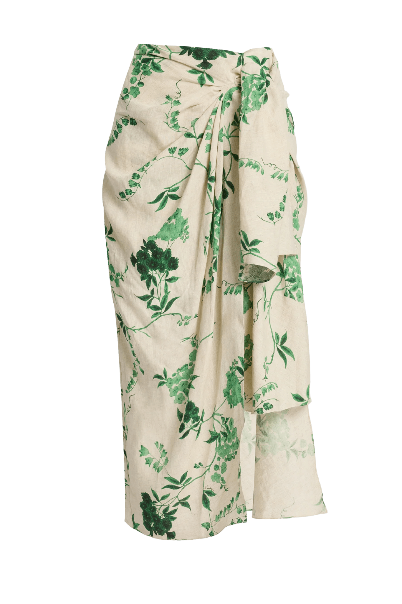Floral Print Linen Drape Midi Skirt - ALBOUSHIYA - district 5 - dubai - riyadh - abaya - dresses - designers - evening wear - luxury - elegance - craftsmanship - gowns - cocktail dresses - collections - georges