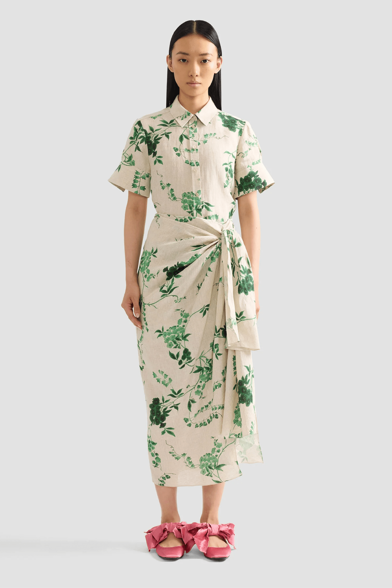 Floral Print Linen Drape Midi Skirt - ALBOUSHIYA - district 5 - dubai - riyadh - abaya - dresses - designers - evening wear - luxury - elegance - craftsmanship - gowns - cocktail dresses - collections - georges