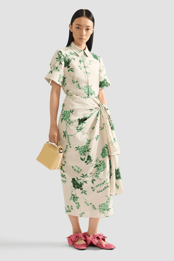 Floral Print Linen Short Sleeve Shirt - ALBOUSHIYA - district 5 - dubai - riyadh - abaya - dresses - designers - evening wear - luxury - elegance - craftsmanship - gowns - cocktail dresses - collections - georges