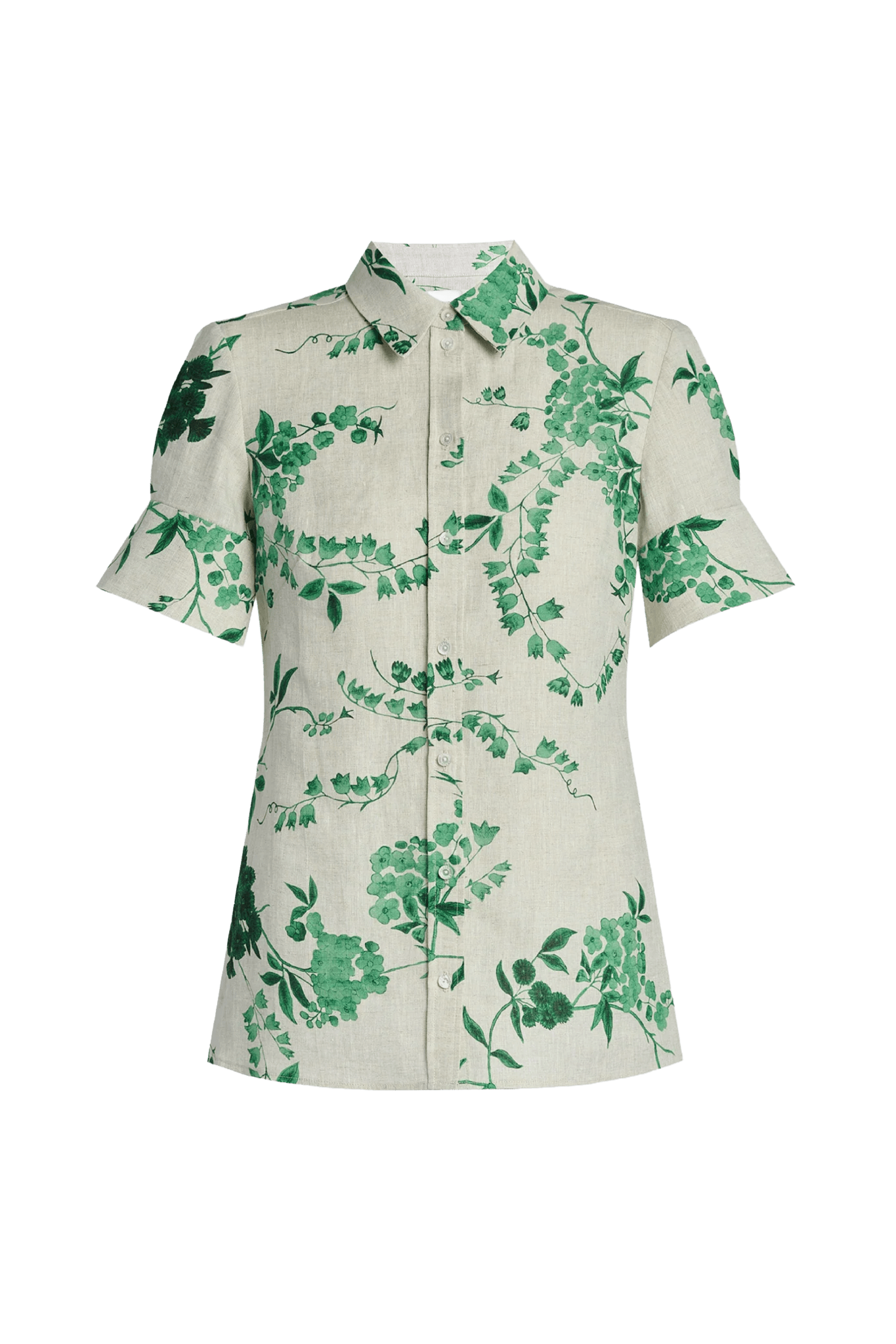 Floral Print Linen Short Sleeve Shirt - ALBOUSHIYA - district 5 - dubai - riyadh - abaya - dresses - designers - evening wear - luxury - elegance - craftsmanship - gowns - cocktail dresses - collections - georges