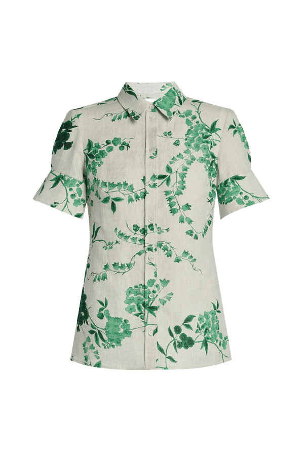 Floral Print Linen Short Sleeve Shirt - ALBOUSHIYA - district 5 - dubai - riyadh - abaya - dresses - designers - evening wear - luxury - elegance - craftsmanship - gowns - cocktail dresses - collections - georges
