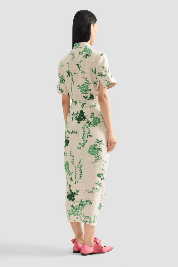 Floral Print Linen Short Sleeve Shirt - ALBOUSHIYA - district 5 - dubai - riyadh - abaya - dresses - designers - evening wear - luxury - elegance - craftsmanship - gowns - cocktail dresses - collections - georges